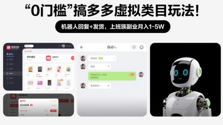 0门槛搞多多虚拟类目玩法！机器人回复+发货，上班族副业月入1-5W【揭秘】-柒浠资源网