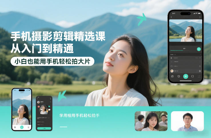 手机摄影剪辑精选课，从入门到精通，小白也能用手机轻松拍大片-柒浠资源网