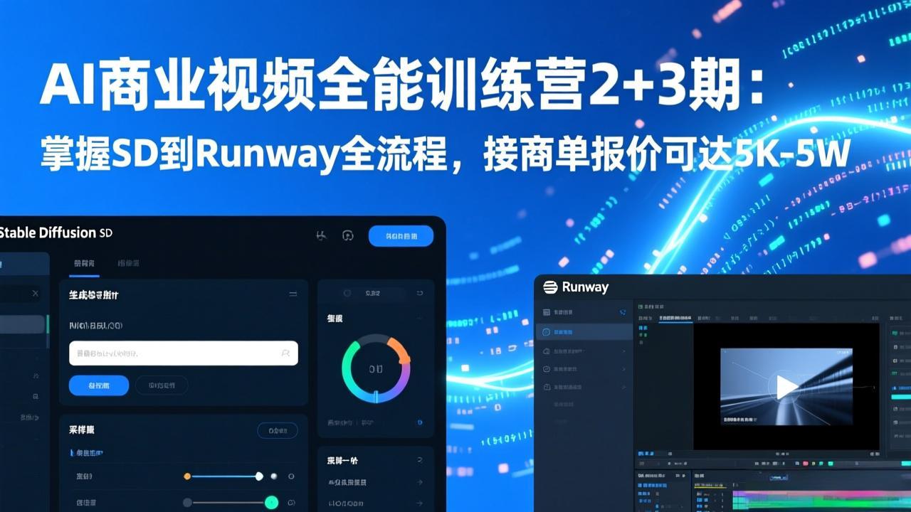 AI商业视频全能训练营2+3期：掌握SD到Runway全流程，接商单报价可达5K-5W-柒浠资源网