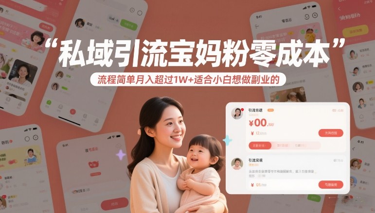私域引流宝妈粉零成本流程简单月入超过1W+适合小白想做副业的-柒浠资源网