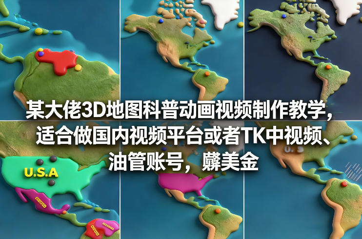 某大佬3D地图科普动画视频制作教学，适合做国内视频平台或者TK中视频、油管账号，賺美金-柒浠资源网