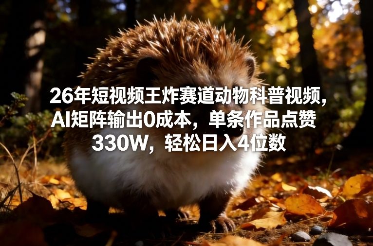 26年短视频王炸赛道动物科普视频，AI矩阵输出0成本，单条作品点赞330W，轻松日入4位数-柒浠资源网