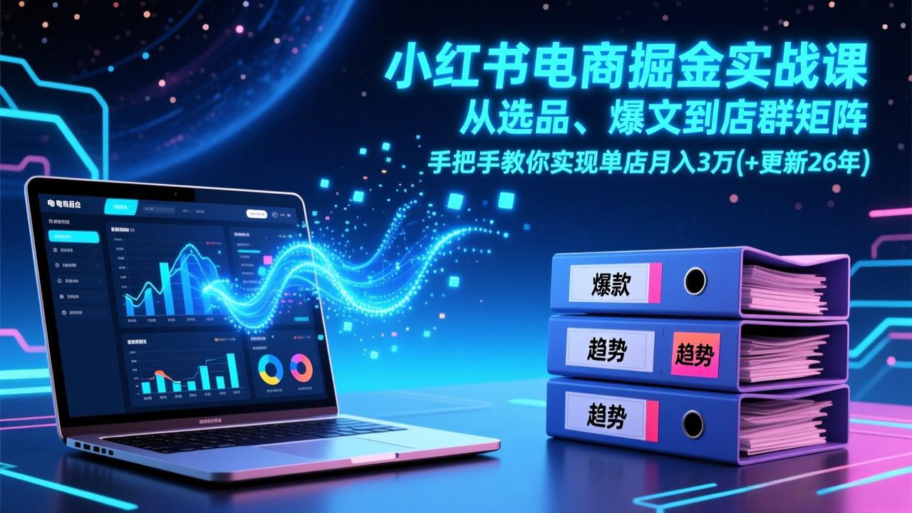 小红书电商掘金实战课，从选品、爆文到店群矩阵，手把手教你实现单店月入3万+(更新26年-柒浠资源网