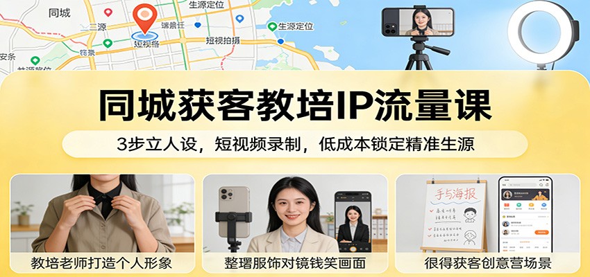 同城获客教培IP流量课：3步立人设，短视频录制，低成本锁定精准生源-柒浠资源网