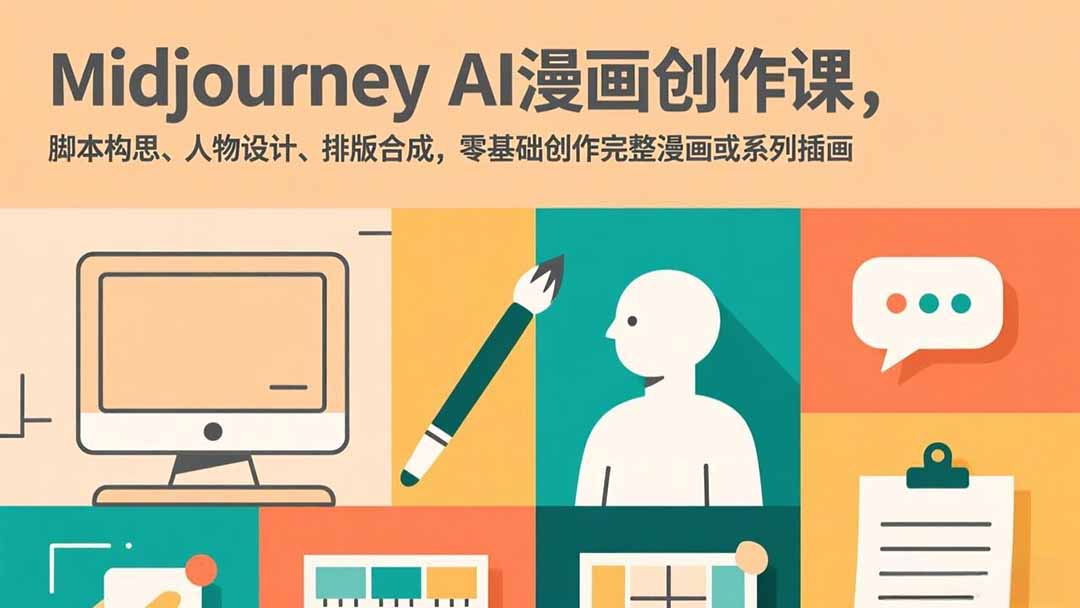 Midjourney AI漫画创作课,脚本构思、人物设计、排版合成,零基础创作完整漫画或系列插画-柒浠资源网