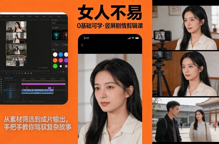0基础可学!《女人不易》竖屏剧情剪辑课,从素材筛选到成片输出,手把手教你驾驭复杂故事-柒浠资源网