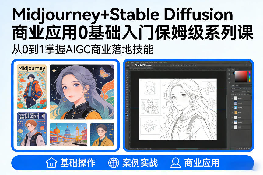 AIGC商业应用Midjourney+Stable Diffusion教程,0基础入门保姆级系列课-柒浠资源网