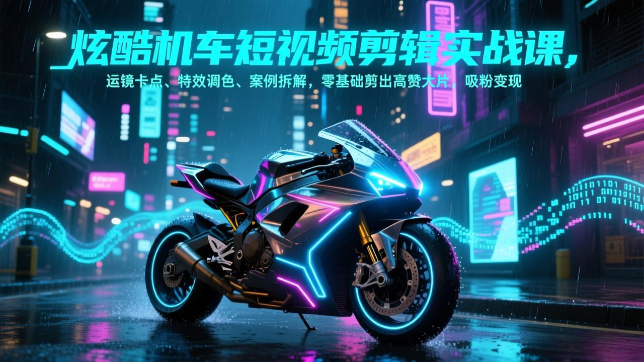 炫酷机车短视频剪辑实战课,运镜卡点、特效调色、案例拆解,零基础剪出高赞大片,吸粉变现-柒浠资源网