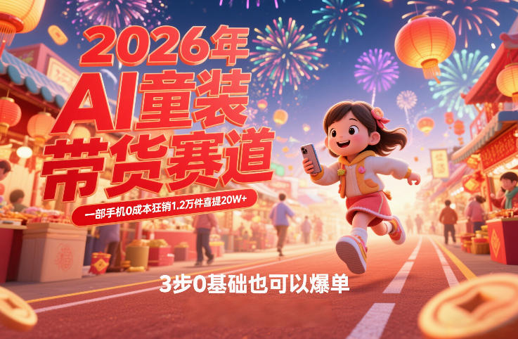 AI童装新春带货赛道，一部手机0成本狂销1.2万件喜提20W+，3步0基础也可以爆单-柒浠资源网