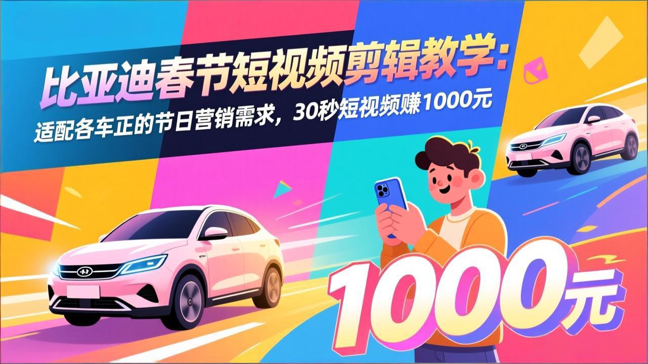 比亚迪春节短视频剪辑教学：适配各车企的节日营销需求，30秒短视频赚1000元-柒浠资源网