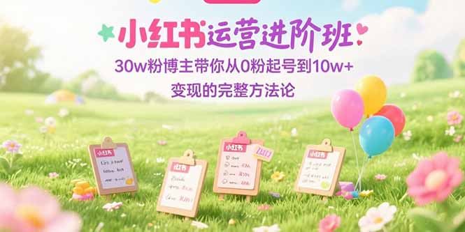 小红书运营进阶班：30w粉博主带你从0粉起号到10w+变现的完整方法论-柒浠资源网