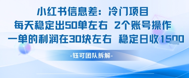 小红书信息差冷门项目一单利润30块每天稳定1.5k左右2个账号操作-柒浠资源网