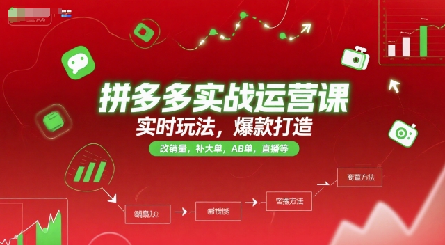 拼多多实战运营课，实时玩法，爆款打造，改销量，补大单，AB单，直播等(更新2025月)-柒浠资源网