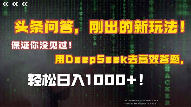 头条问答，刚出的新玩法！保证你没见过！结合Deepseek高效答题，日入1000+-柒浠资源网