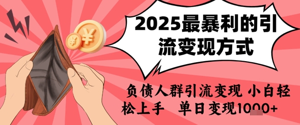 2025年最暴利的引流变现方式，负债人群引流变现，小白轻松上手，日入1k-柒浠资源网