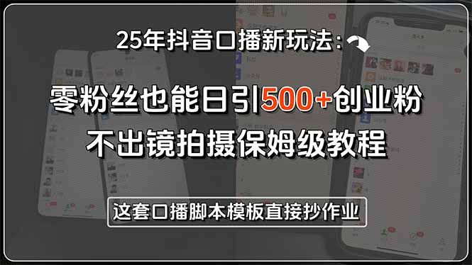 25年抖音口播新玩法：零粉丝也能日引500+创业粉，不出镜拍摄保姆级教程…-柒浠资源网