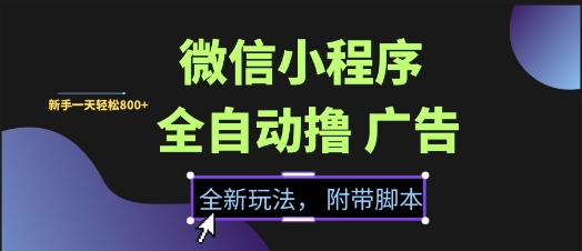 微信小程序全自动撸广告项目，彻底解决没流量的问题，新手一天8张+【揭秘】-柒浠资源网