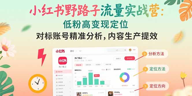 小红书野路子流量实战营：低粉高变现定位 对标账号精准分析 内容生产提效-柒浠资源网