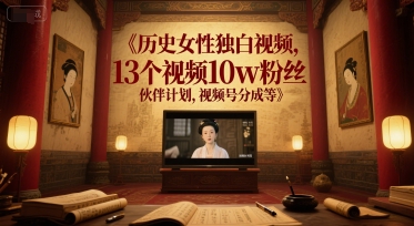 历史女性独白视频,13个视频10w粉丝,伙伴计划,视频号分成等-柒浠资源网