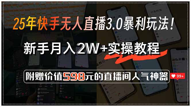 25年快手无人直播3.0暴利玩法！，新手月入2W+实操教程，附赠价值598元…-柒浠资源网