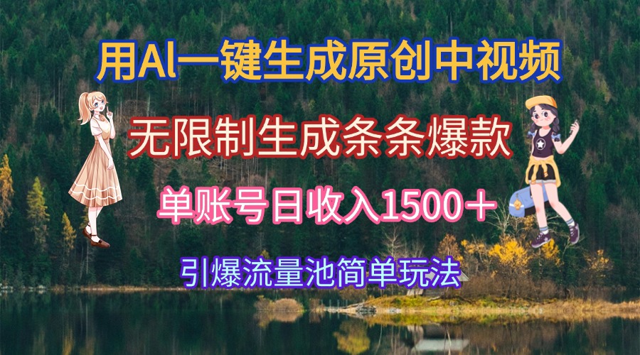 用Al一键生成原创中视频，无限制生成条条爆款，单账号日收入1500＋引爆…-柒浠资源网