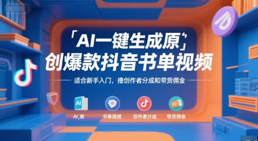 AI一键生成原创爆款抖音书单视频，适合新手入门，撸创作者分成和带货佣金【揭秘】-柒浠资源网