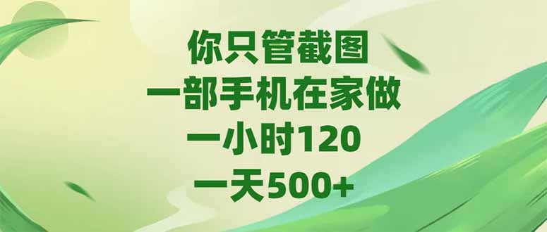 你只管截图，一部手机在家做，一小时120，-天500+-柒浠资源网