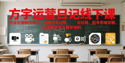 方宇运营日记线下课，包含剪辑制作技巧、拍摄引导过程、起号思维导图、选题等多个教学资料-柒浠资源网