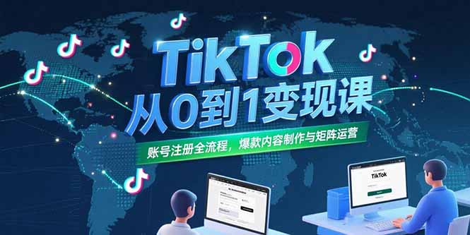TikTok从0到1变现课，账号注册全流程，爆款内容制作与矩阵运营-柒浠资源网