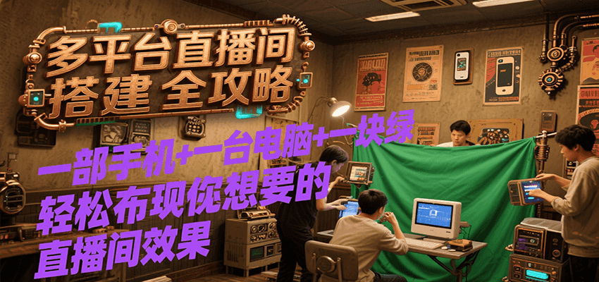 多平台直播间搭建全攻略，一部手机+一台电脑+一块绿布轻松实现你想要的直播间效果-柒浠资源网