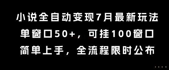 小说全自动变现7月玩法，单窗口50+，可挂100窗口，简单上手，全流程限时公布【揭秘】-柒浠资源网