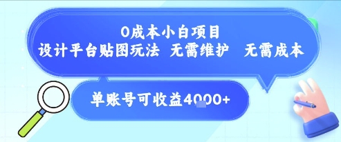 0成本小白项目，设计平台贴图玩法，无需维护，无需成本，单账号单月可产生收益4k+-柒浠资源网
