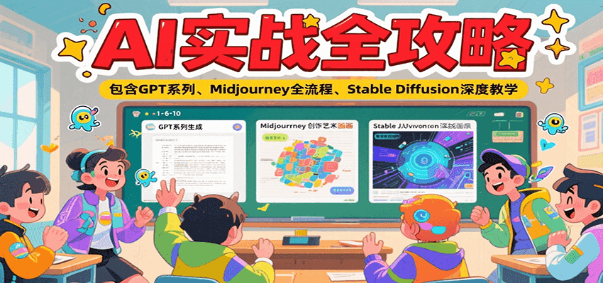 AI实战全攻略，包含GPT系列、Midjourney全流程、Stable Diffusion深度教学-柒浠资源网