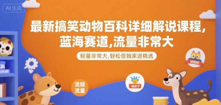 最新搞笑动物百科详细解说课程，蓝海赛道，流量非常大，轻松签独家进精选-柒浠资源网