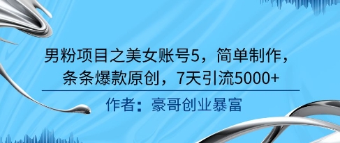 男粉项目之美女账号5，简单制作，条条爆款原创，7天引流5000+-柒浠资源网