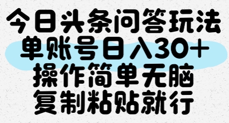 今日头条问答玩法，单账号日入30+，操作简单无脑复制粘贴就行-柒浠资源网
