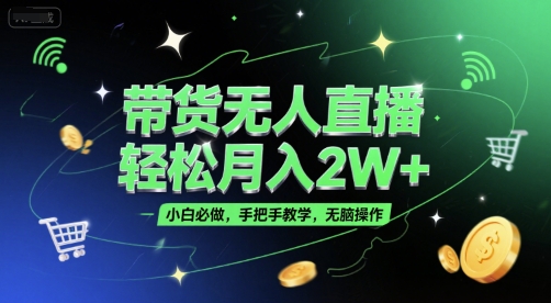 带货无人直播，轻松月入2W+，小白必做，手把手教学，无脑操作(附学习资料)-柒浠资源网