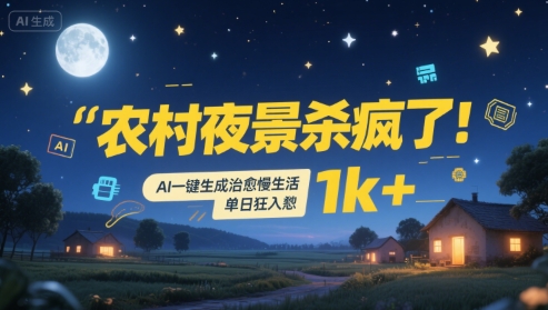 农村夜景杀疯了！AI一键生成治愈系慢生活，单日狂入1k+-柒浠资源网