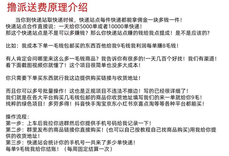 派送费快递掘金项目,每天500+-柒浠资源网