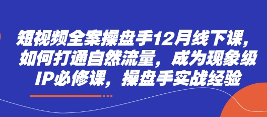 短视频全案操盘手12月线下课，如何打通自然流量，成为现象级IP必修课，操盘手实战经验-柒浠资源网