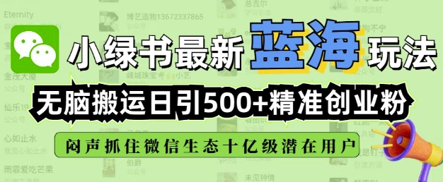 小绿书无脑搬运引流，全自动日引500精准创业粉，微信生态内又一个闷声发财的机会-柒浠资源网