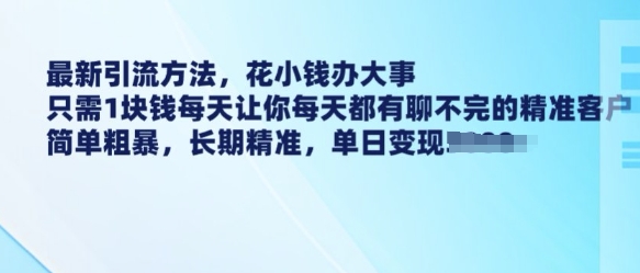 最新引流方法，花小钱办大事，只需1块钱每天让你每天都有聊不完的精准客户 简单粗暴，长期精准-柒浠资源网