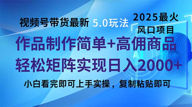 视频号带货最新5.0玩法，作品制作简单，当天起号，复制粘贴，轻松矩阵…-柒浠资源网
