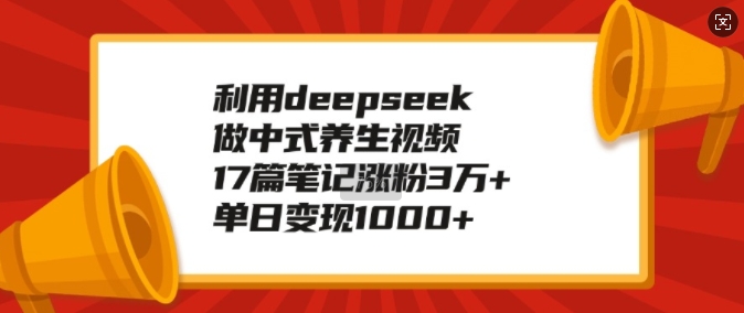 利用deepseek做中式养生视频，17篇笔记涨粉3万+，单日变现1k-柒浠资源网