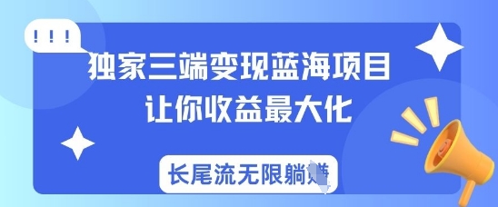独家三端变现蓝海项目，让你收益最大化，长尾流无限躺挣-柒浠资源网