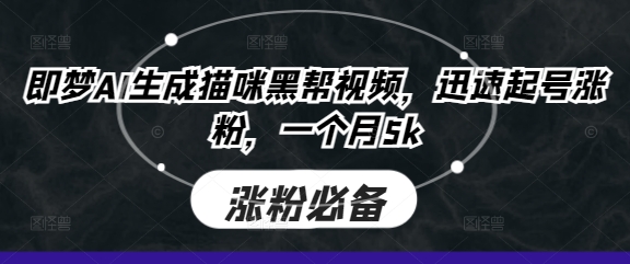 即梦AI生成猫咪黑帮视频,迅速起号涨粉,一个月5k-柒浠资源网