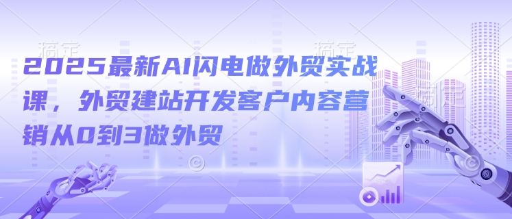 2025最新AI闪电做外贸实战课，外贸建站开发客户内容营销从0到3做外贸-柒浠资源网