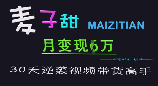 麦子甜30天逆袭视频带货高手，单月变现6W加特训营-柒浠资源网