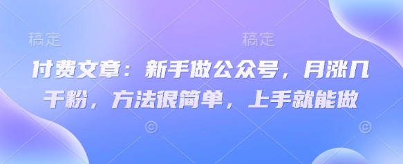 付费文章：新手做公众号，月涨几干粉，方法很简单，上手就能做-柒浠资源网