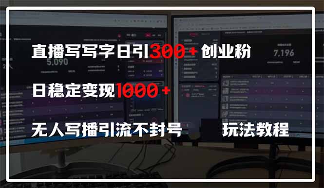 直播写写字日引300+创业粉，日稳定变现600+无人写播引流不封号，玩法教程-柒浠资源网